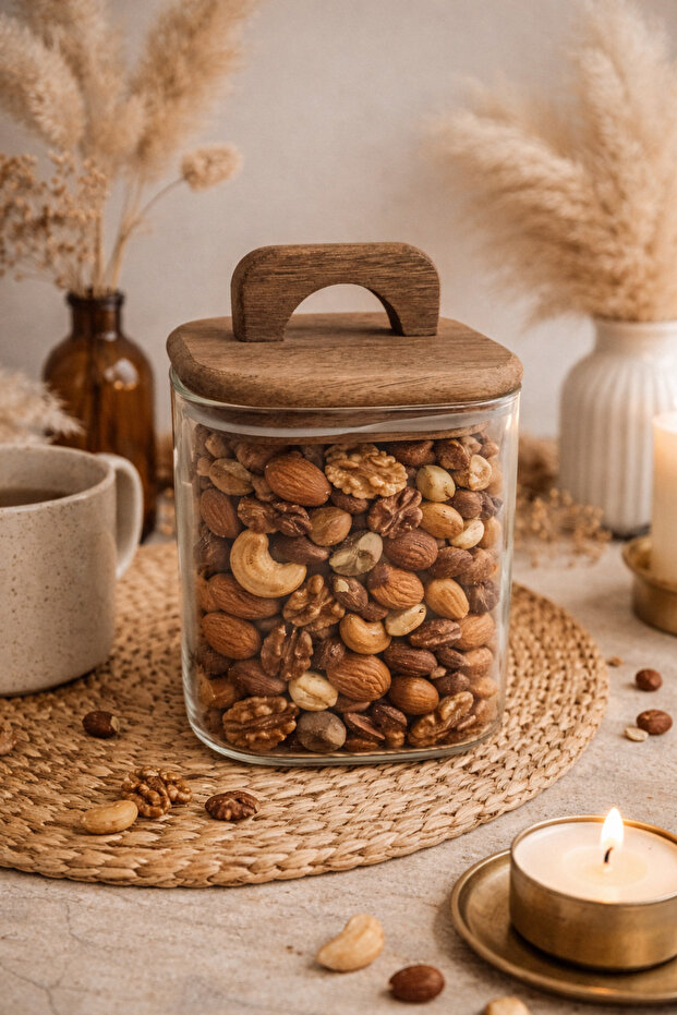 وعاء مربع مسطح بغطاء من خشب الأكاسيا