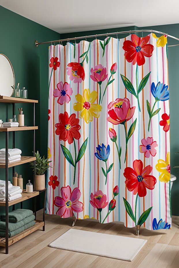 Bathroom Curtain, Floral Feast Patterned Shower Curtain, Bathtub Curtain 175X200Cm