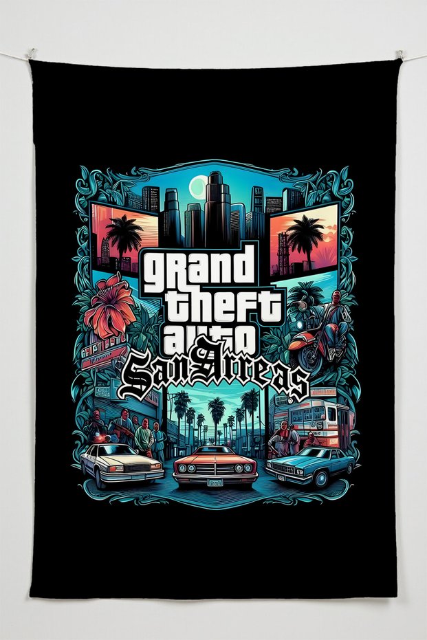 Gta San Andreas 2 – Anime Movie Character Themed Quality Fabric, Room Decor Tapestry Wall Carpet