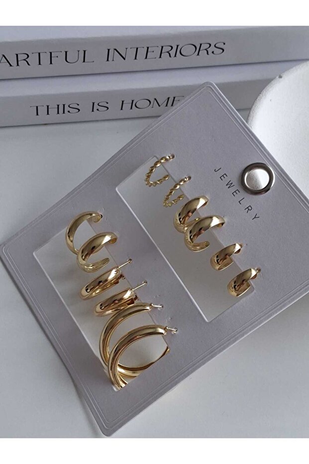 6'lı Set Basic Gold Küpe - 3