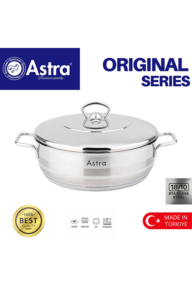 24x8 cm Low Casserole | 18/10 Stainless Steel Pot | Induction Compatible | Healthy Cooking
