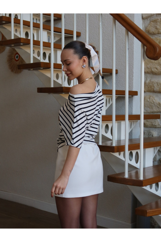 بلوزة مخططة بياقة كاياك - 6