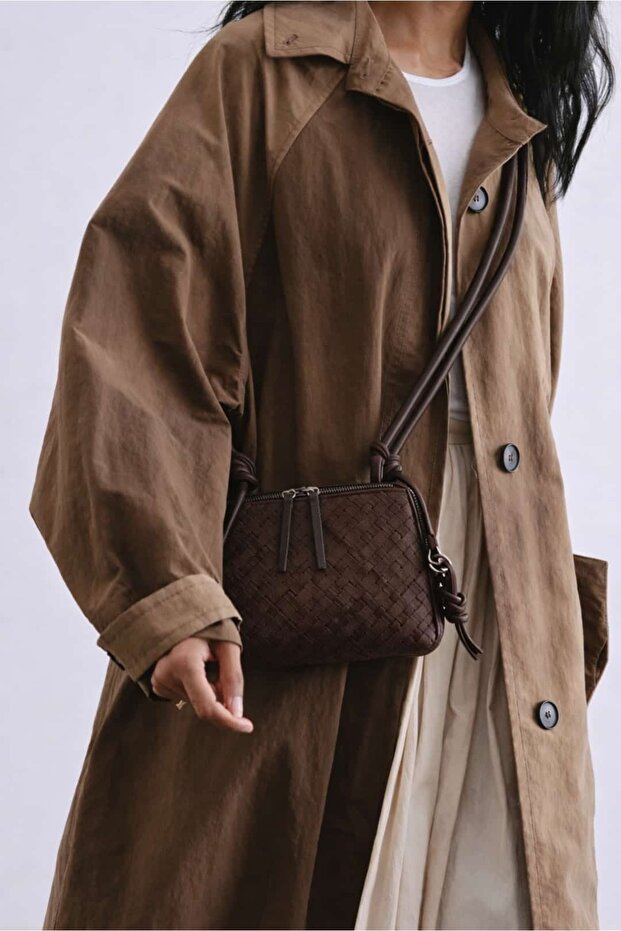 Suede Valeria Brown Knitted Textured Crossbody and Shoulder Bag