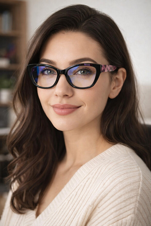 Pink Leo Patterned Handle - Black Frame Retro Style Blue Light Protective Glasses