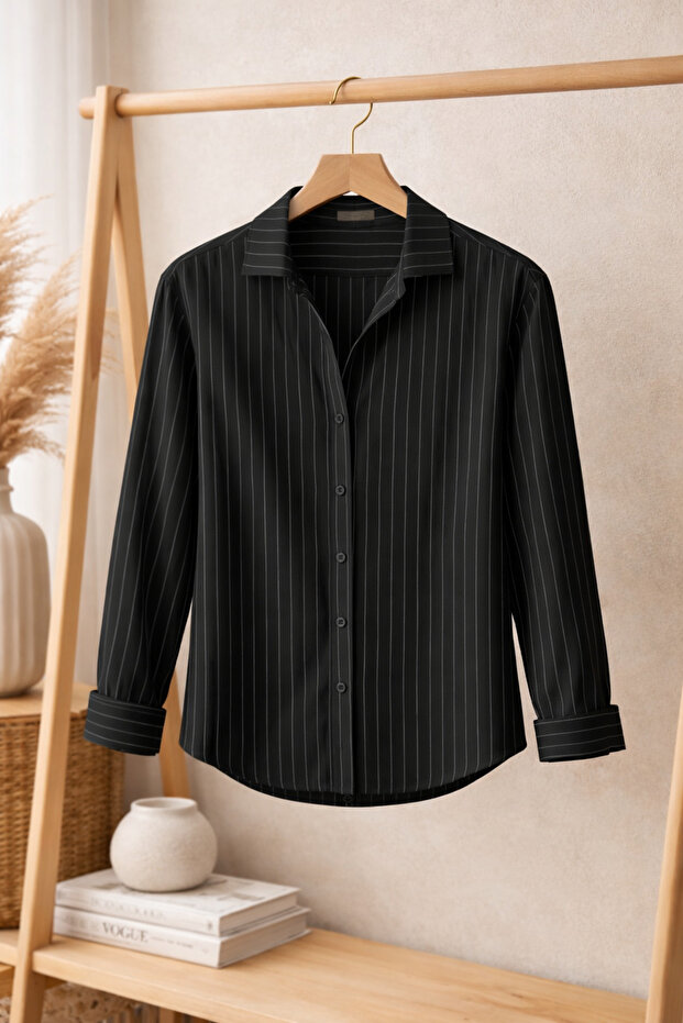 Oversize Striped Crepe Fabric Men's Shirt – Comfortable Fit, Modern and Stylish Design