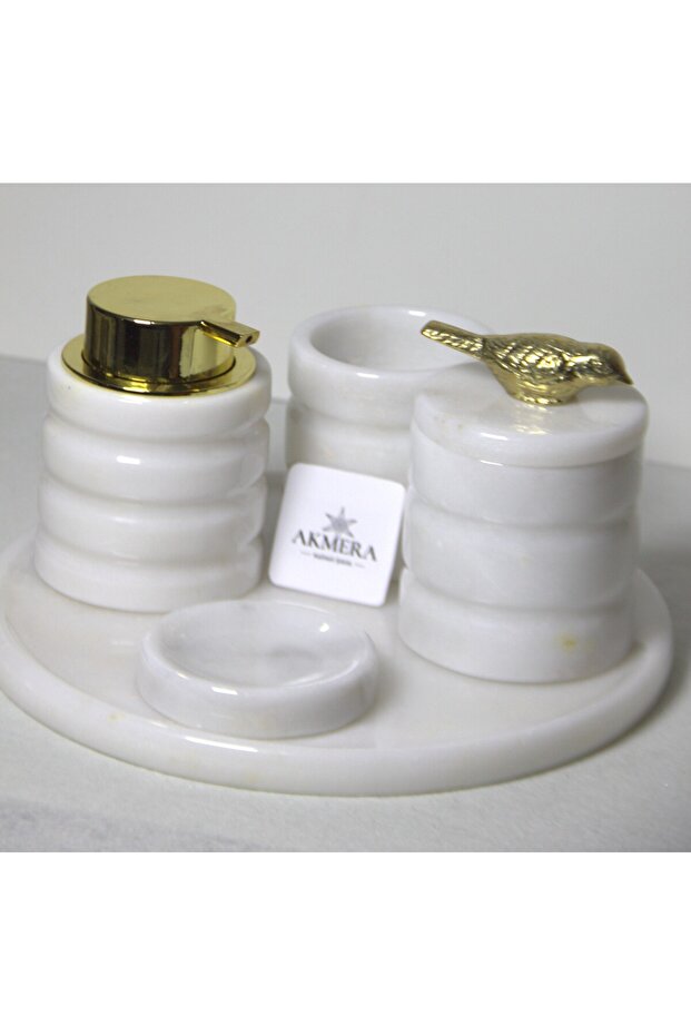 5 Piece Luxury Gold Detailed 100% Marble Bathroom Set