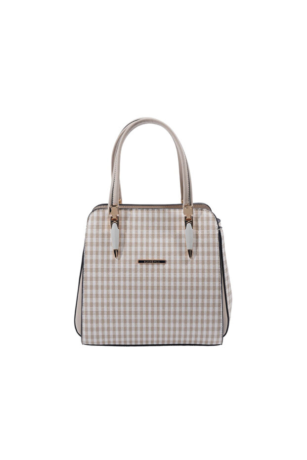 Sand Beige - Sand Beige Plaid Line Square Women's Handbag Sp1136