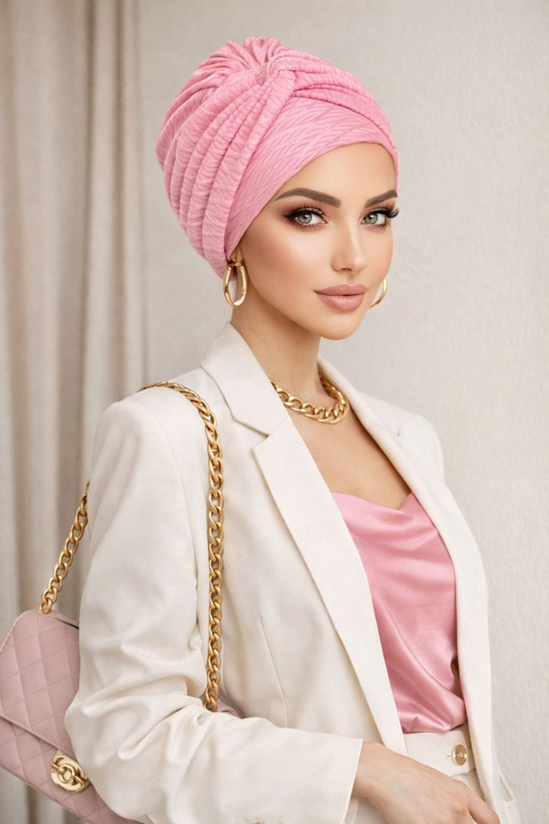 Pink Self-Patterned Bone Cap with Twisted Detail