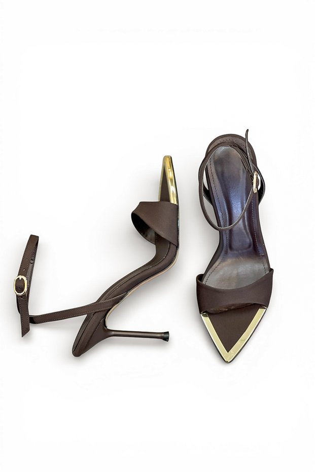 Women's Brown Sandals High Heel Single Strap Toe Covering New Season K1104