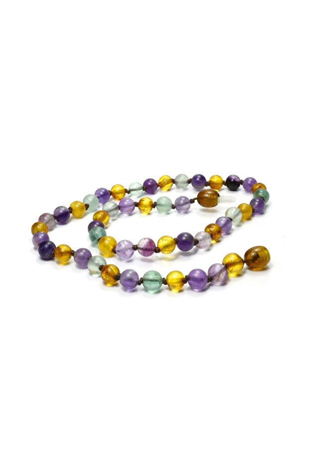 Original Drop Amber Amethyst and Fluorite Natural Stone Necklace | Student Success Stone and Focus