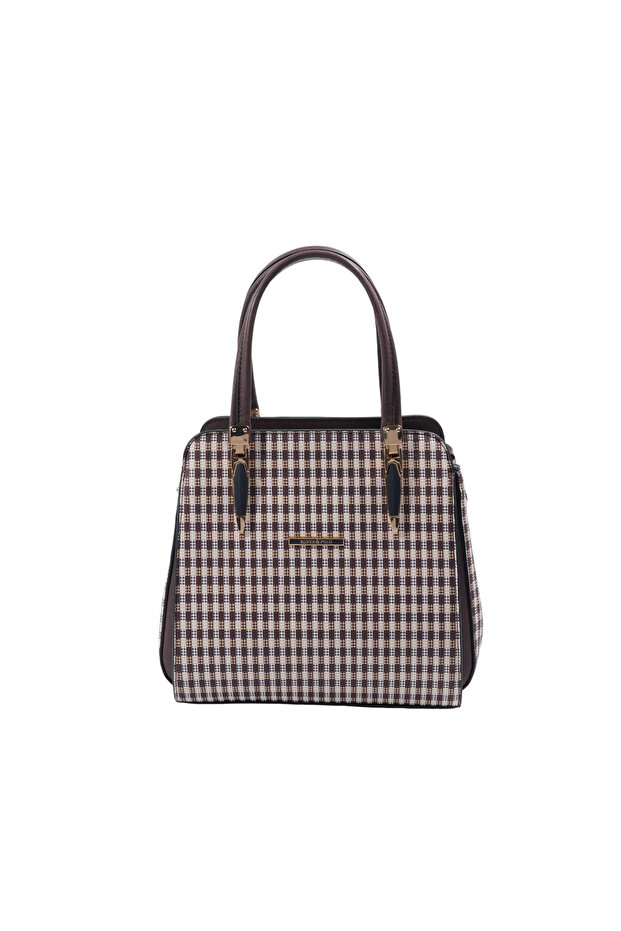 Coffee Yellow - Brown Plaid Line Square Women's Handbag Sp1136
