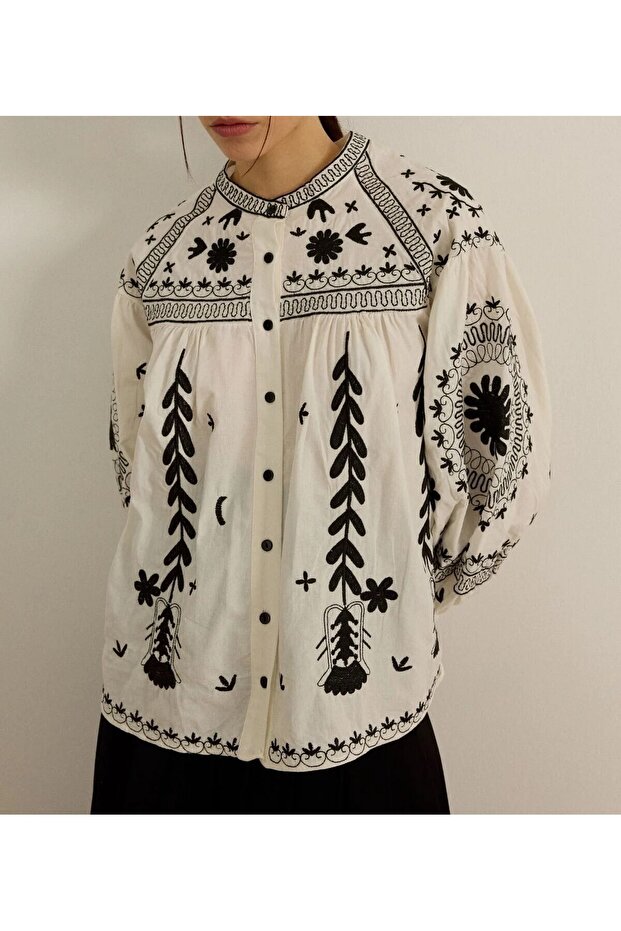 İşlemeli oversize gömlek - 3
