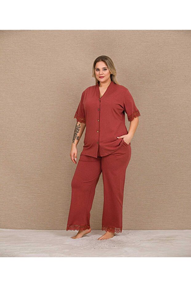 New Season Women's Creamit Special Design Short Sleeve Summer Plus Size (Oversized) Pajama Set