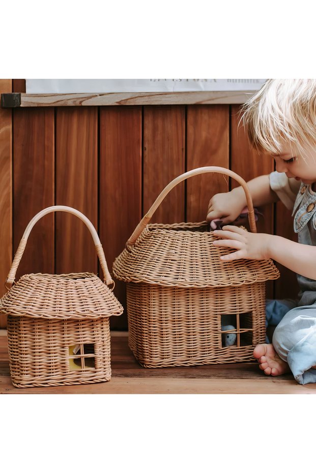 Natural Rattan & Bamboo Children's House Decorative Object & Bohemian Children's Room Organizer