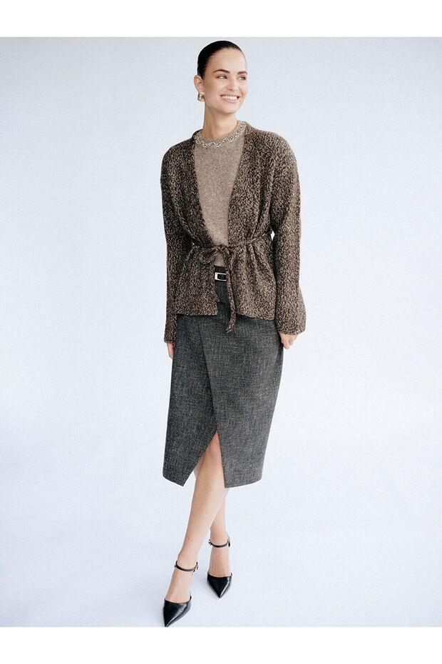 Two Mt Shop Quality Patterned Tweed Pencil Skirt with Belt at Waist