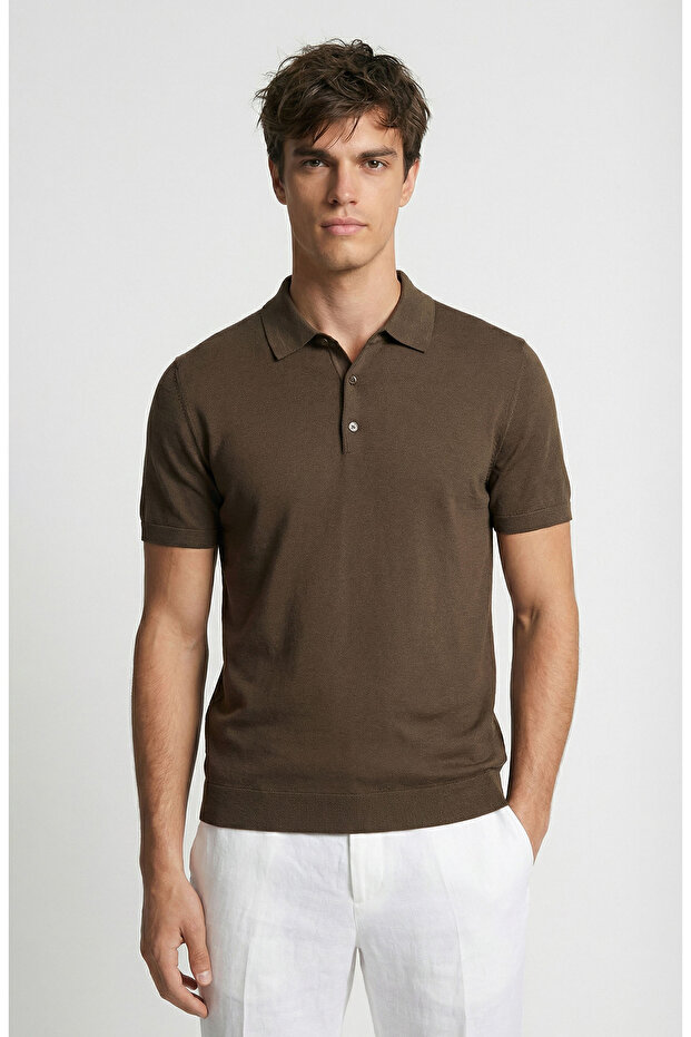 Haki Polo Yaka Basic Triko Kazak - 1