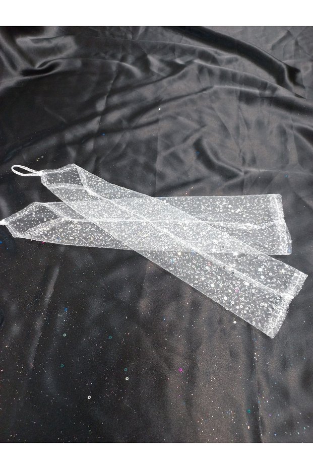 Vespera Sparkling Sequined Shahmaran Gloves White