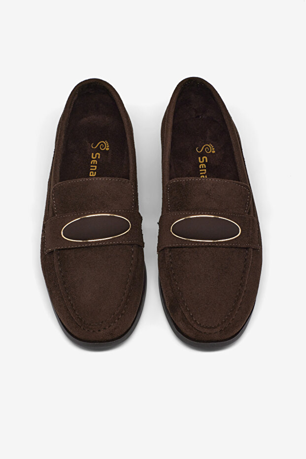 Women's Brown Loafers Comfortable Fit Buckle Detail Daily Ballet Flats