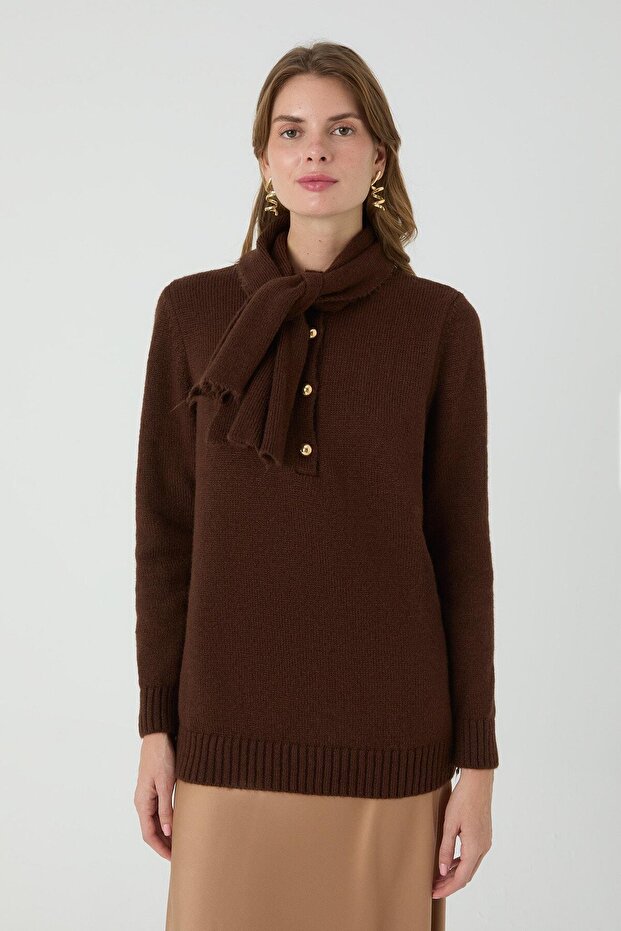 Red Pine Flar Detail Sweater Brown