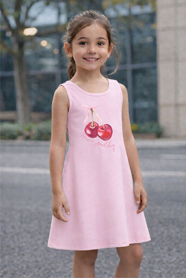 Girls' Summer Dress with Cherry Print