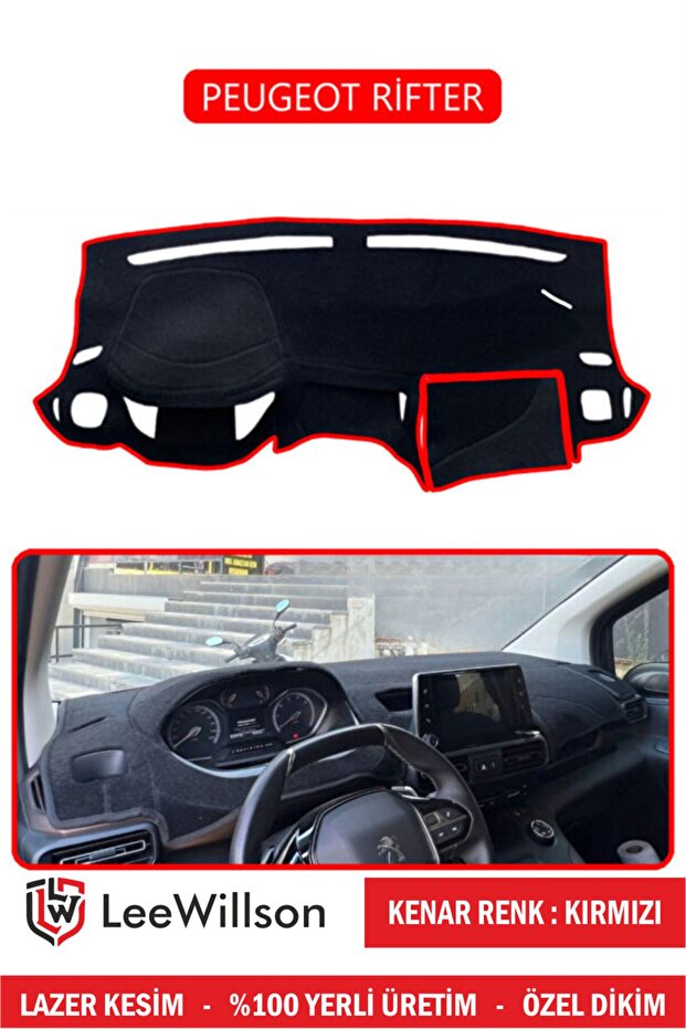 Peugeot Rifter - Partner (2018+) Compatible Dashboard Cover Sunscreen Special Tailored Edge Color Red