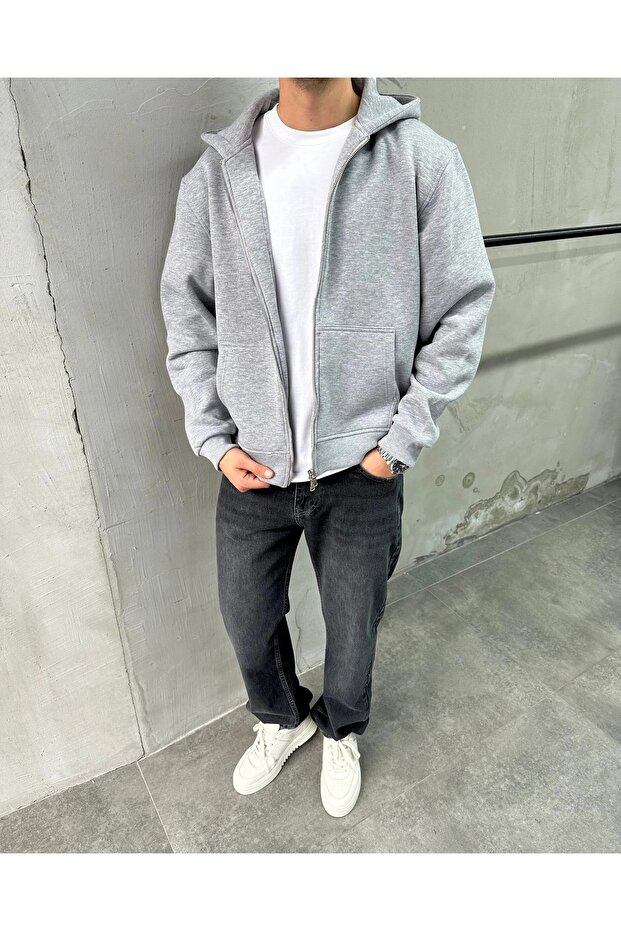 Erkek Kapüşonlu Basic Sweatshirt - 1