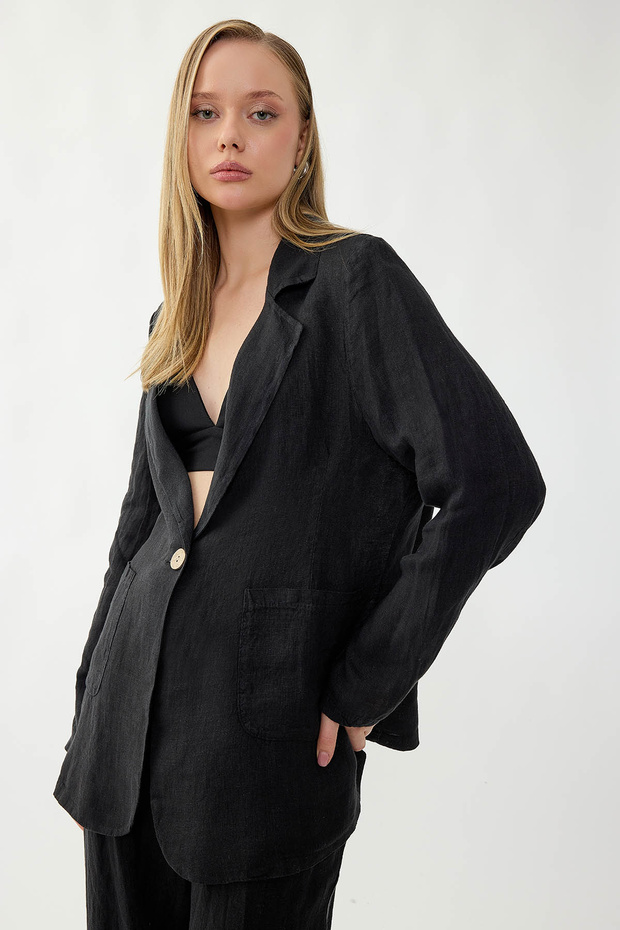 100% Linen Single Button Pocket Jacket - 3