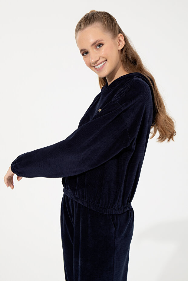 Women's Navy Blue Hooded Sweatshirt 50261173-Vr033