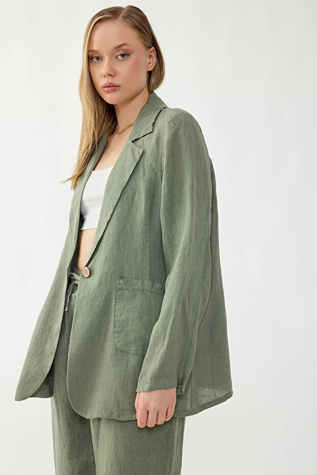 سترة من الكتان بنسبة 100% مع جيب بزر واحد - 4