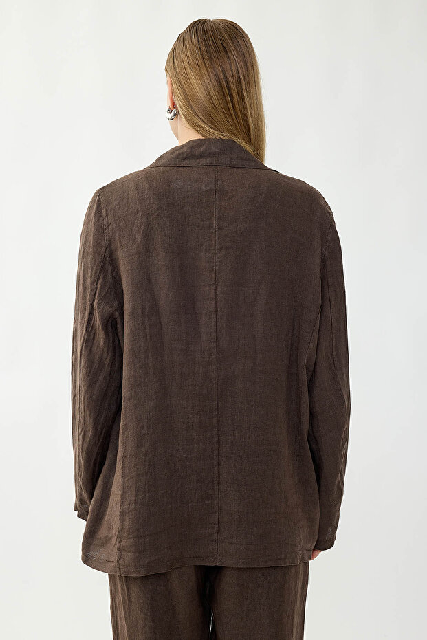 100% Linen Single Button Pocket Jacket - 5
