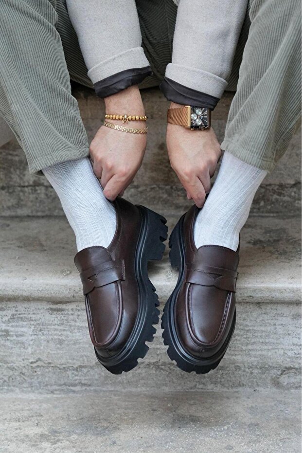 Denver Model Genuine Leather Handmade Brown Casual Shoes