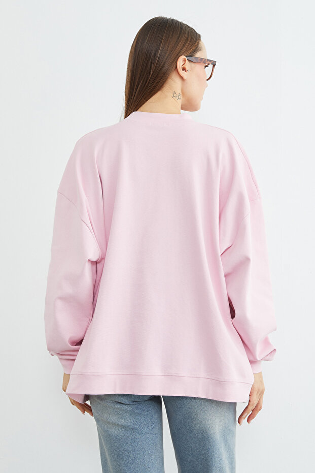 Basic Bisiklet Yaka Oversize Sweatshirt - 7