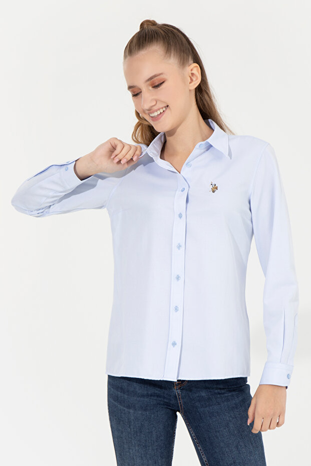 Women's Light Blue Long Sleeve Basic Shirt 50256672-Vr003