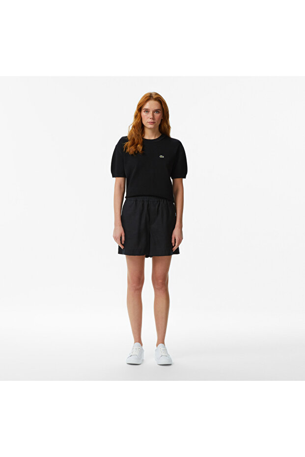 Kadın Relaxed Fit Siyah Bermuda Şort - 1