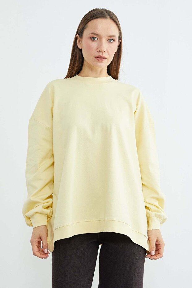 Basic Bisiklet Yaka Oversize Sweatshirt - 2