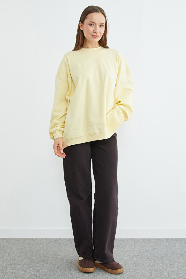 Basic Bisiklet Yaka Oversize Sweatshirt - 7