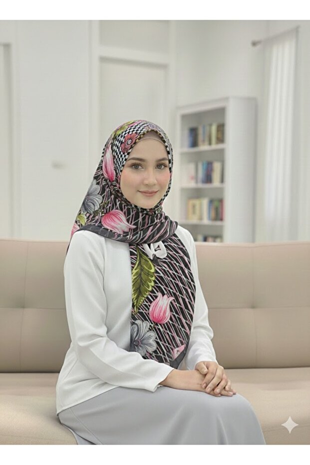 Printed Tulbent Scarf 100X100 cm Green Tulip