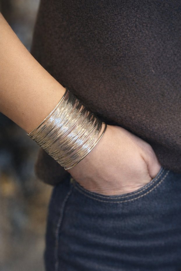 Arya01 Silver Color Multi-Strand Steel Bracelet