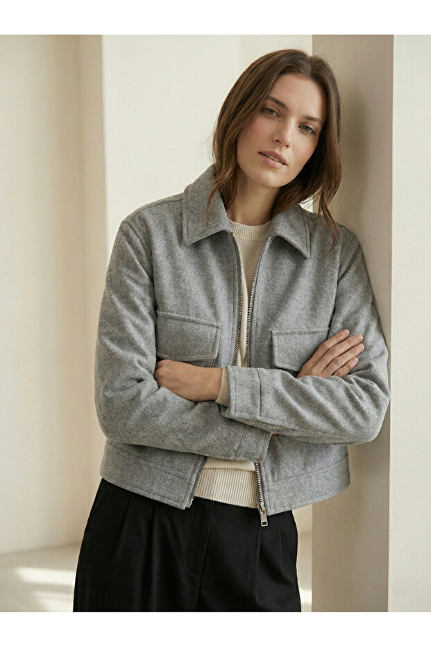 Soft Lined Cropped Jacket Gray - 2