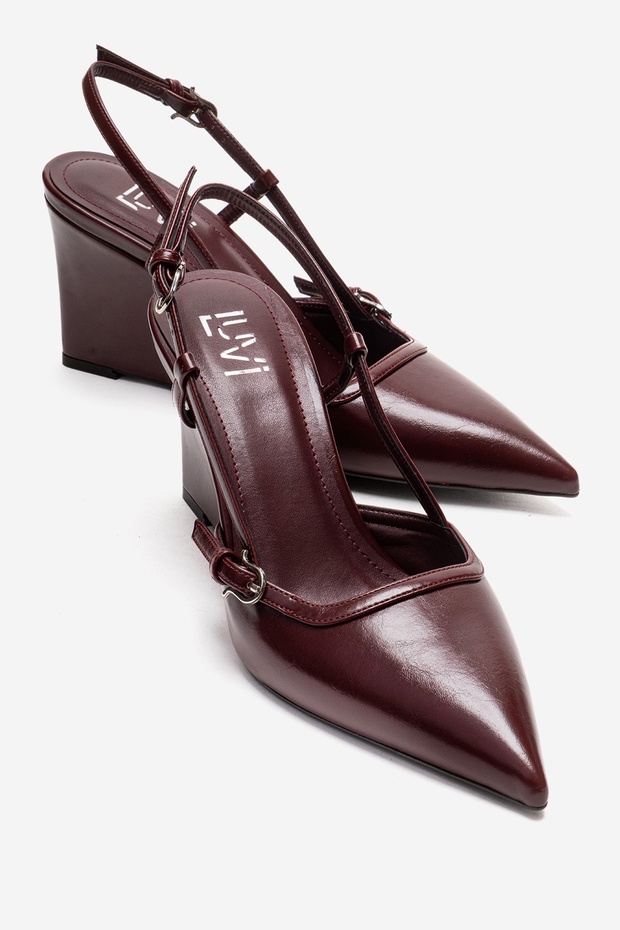 Celia Burgundy Leather Pointed Toe Women's Wedge Heeled Shoes