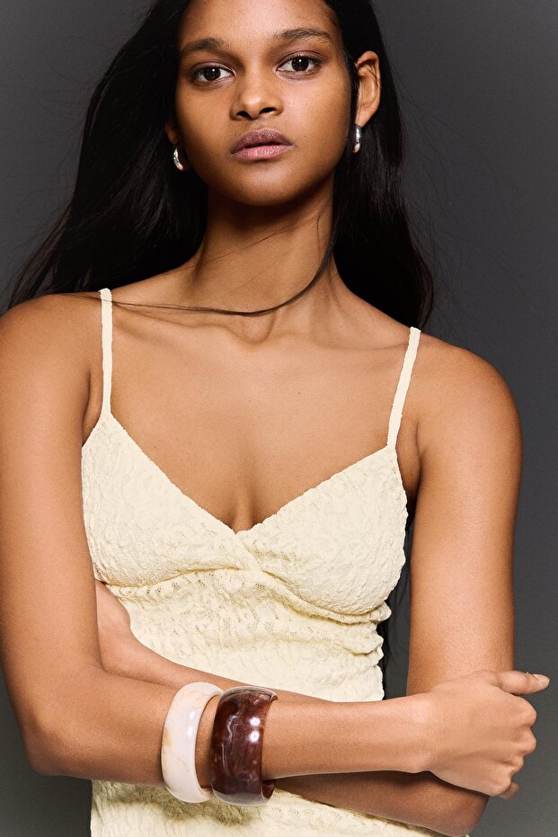 Dantelli askılı midi elbise - 3