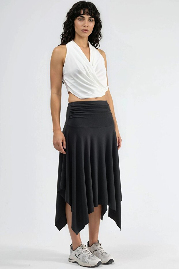 BUSEM Soft Touch Asimetrik Midi Etek - 2