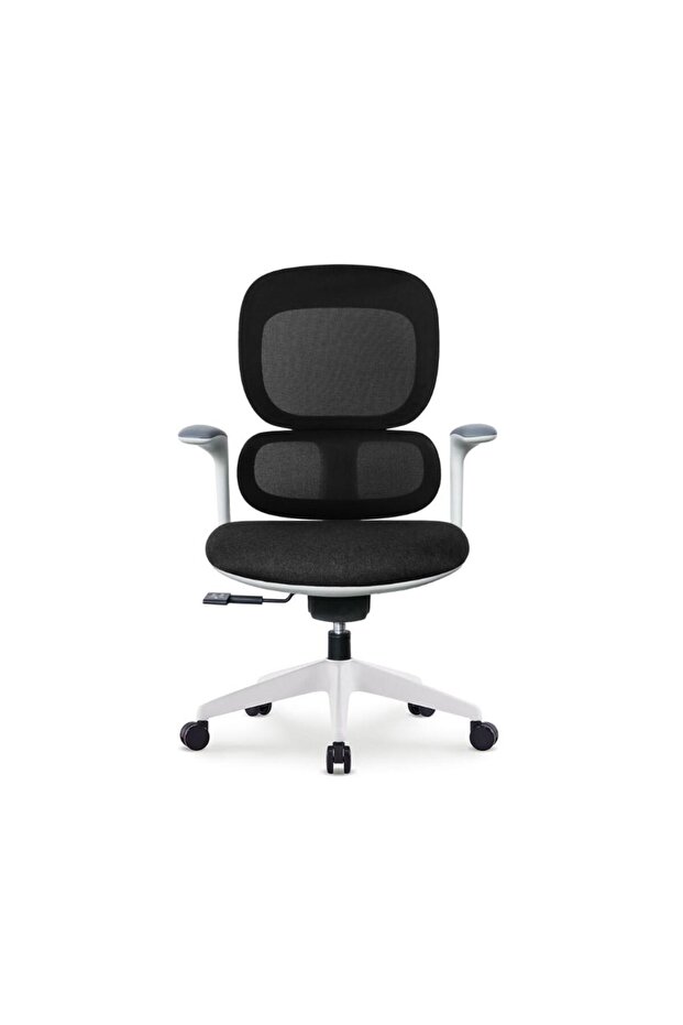 Modern Ergonomic Executive Office Chair Without Headrest, White Frame, Adjustable Height, for Office