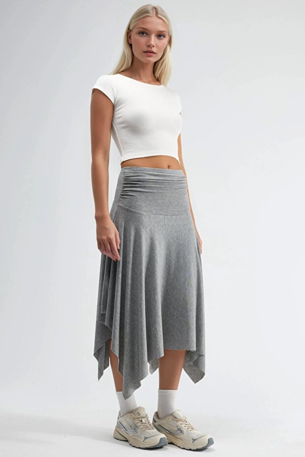 BUSEM Soft Touch Asimetrik Midi Etek - 2