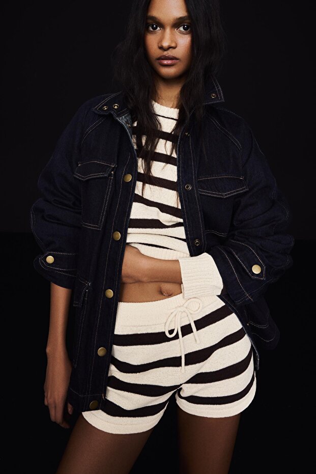 Çizgili rustik şort - 4