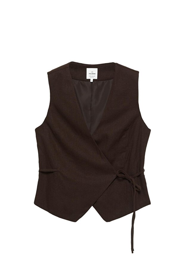 Yanları bağlamalı rustik yelek - 4