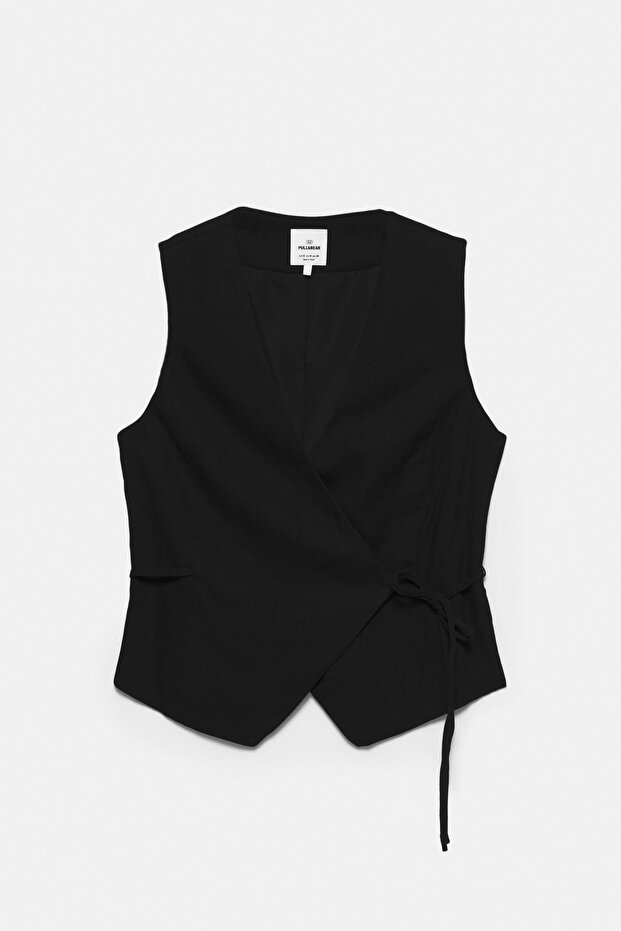 Yanları bağlamalı rustik yelek - 7