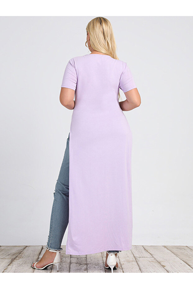 فساتين كاجوال برقبة لون سادة موحد وأكمام عادية بمقاسات كبيرة - 2