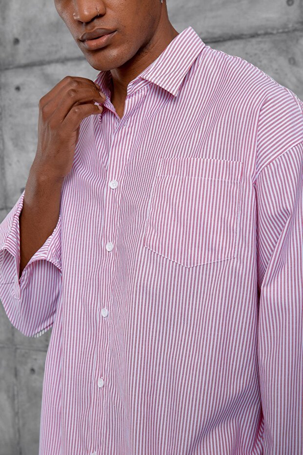 قميص أحمر مخطط كبير الحجم - 4