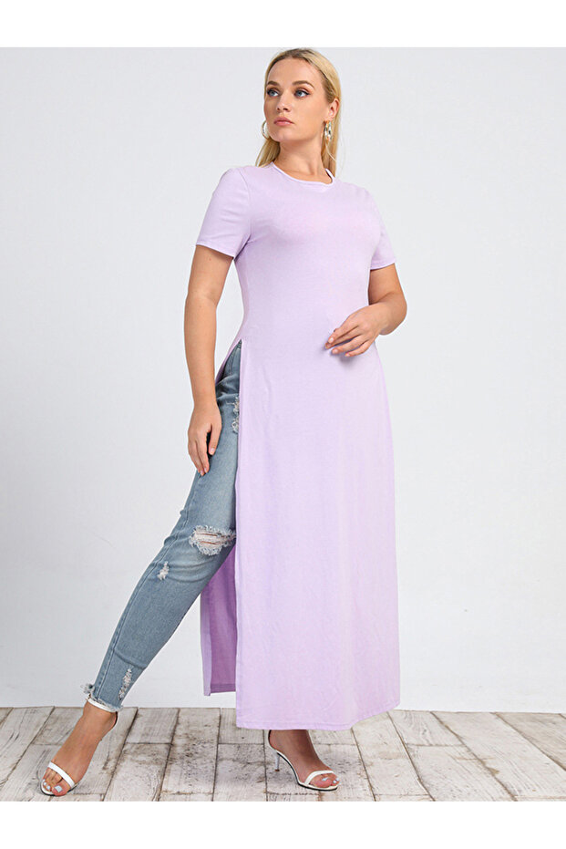 فساتين كاجوال برقبة لون سادة موحد وأكمام عادية بمقاسات كبيرة - 4